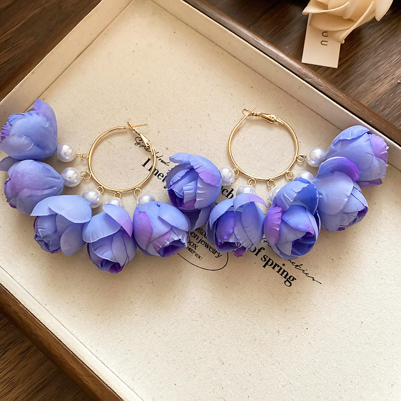 Iris Tulip Pearl Hoop Drop Earring