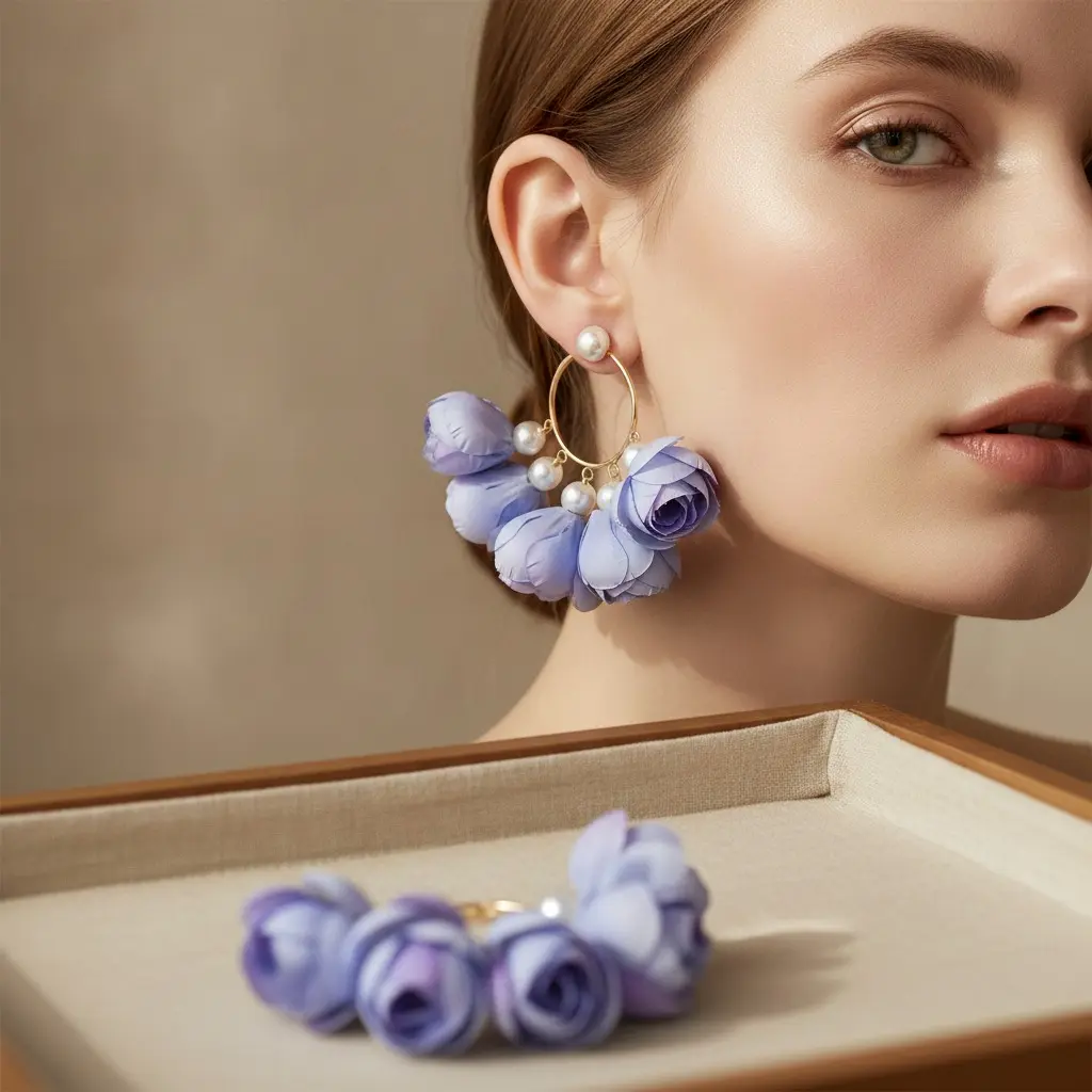 Iris Tulip Pearl Hoop Drop Earring — view 2