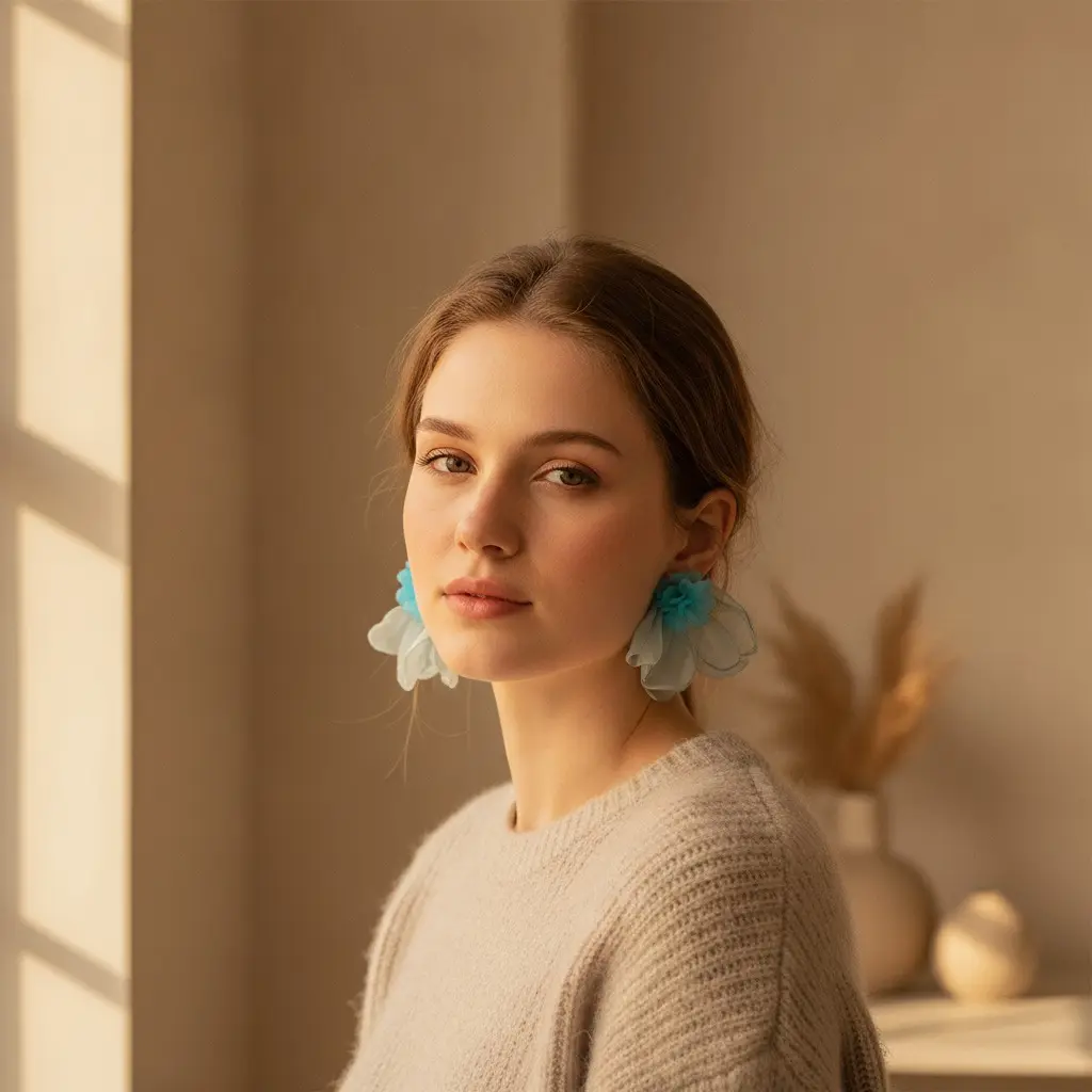 Sky Chiffon Bloom Stud Earring — view 2