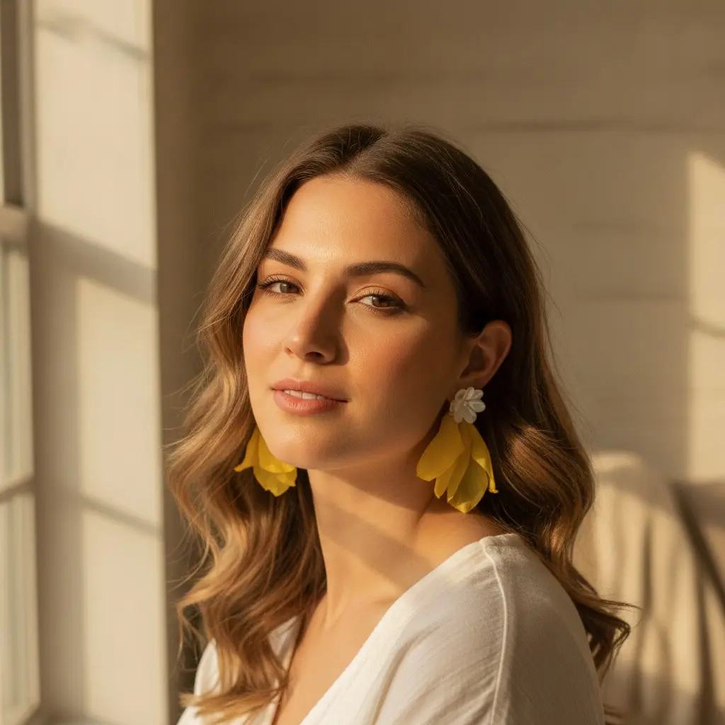 Citrine Silk Petal Shell Drop Earring — view 2