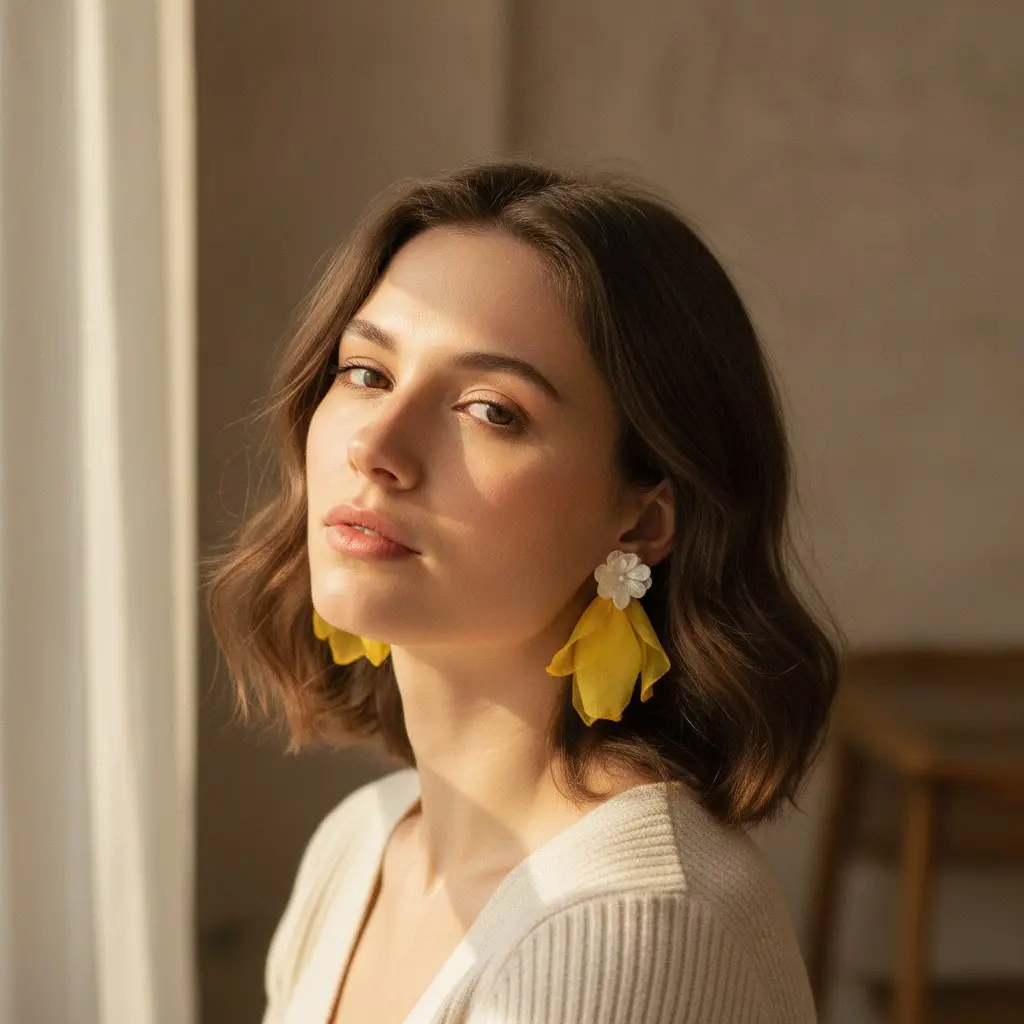 Citrine Silk Petal Shell Drop Earring — view 3