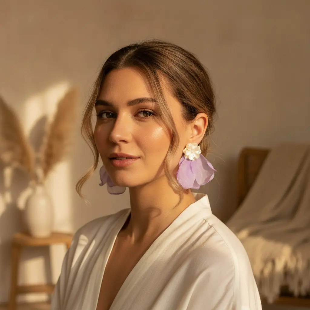Wisteria Silk Petal Shell Drop Earring — view 2