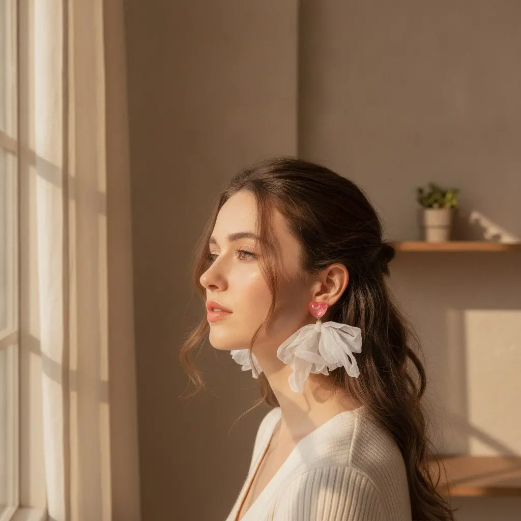 Blush Heart Organza Billow Drop Earring — view 2
