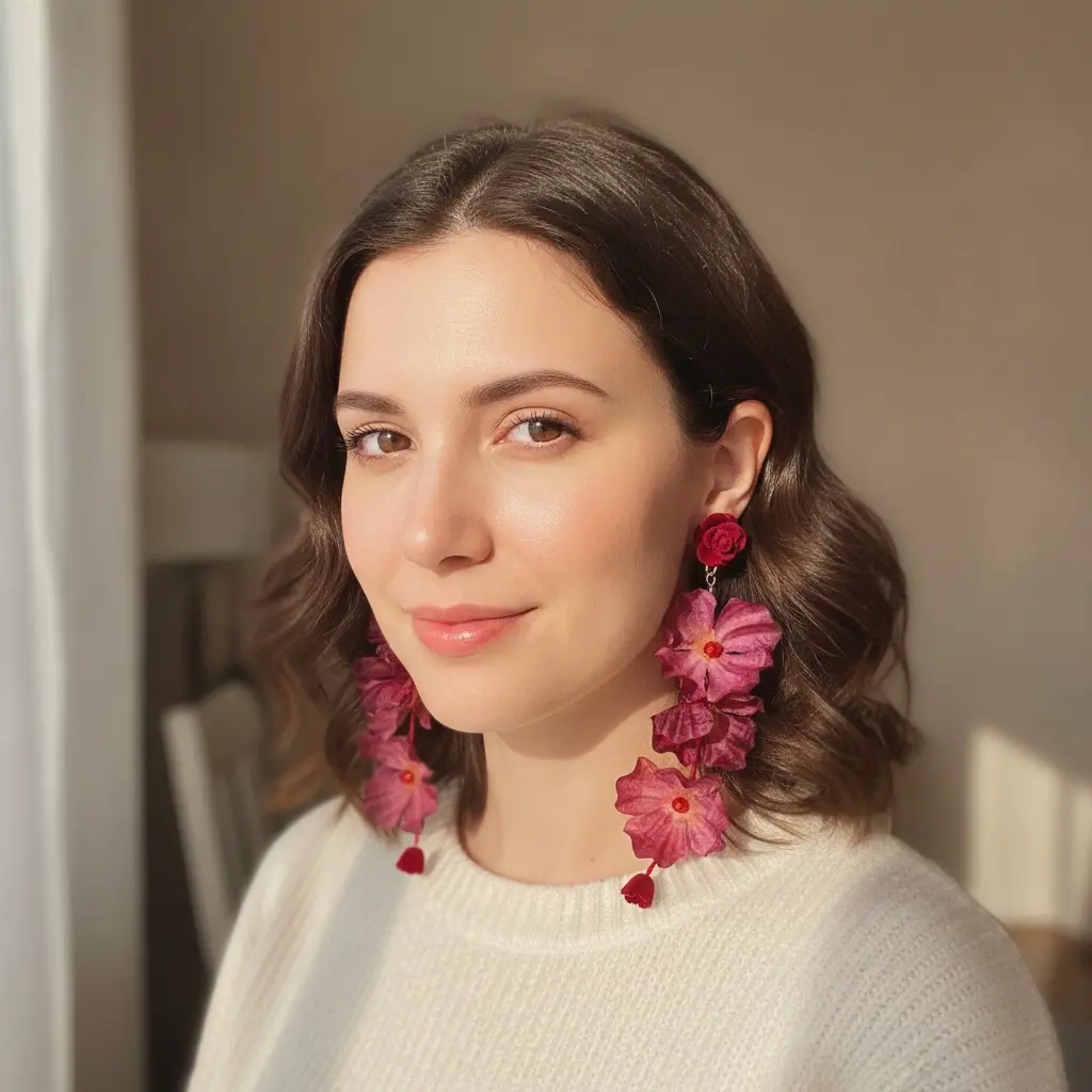 Bordeaux Rose & Mulberry Bloom Drop Earring — view 2