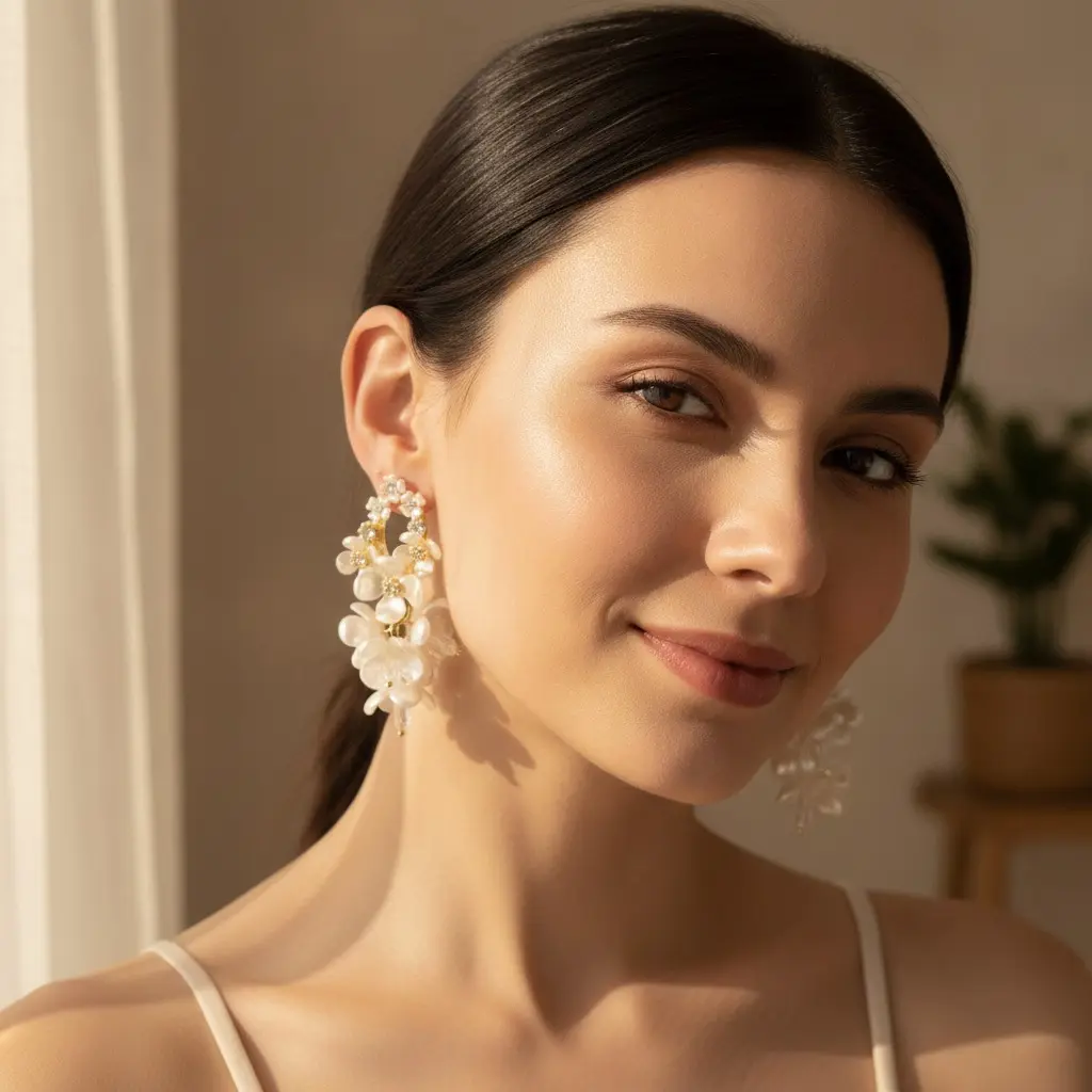 Ivory Pearl Shell Bloom Cascade Drop Earring — view 2