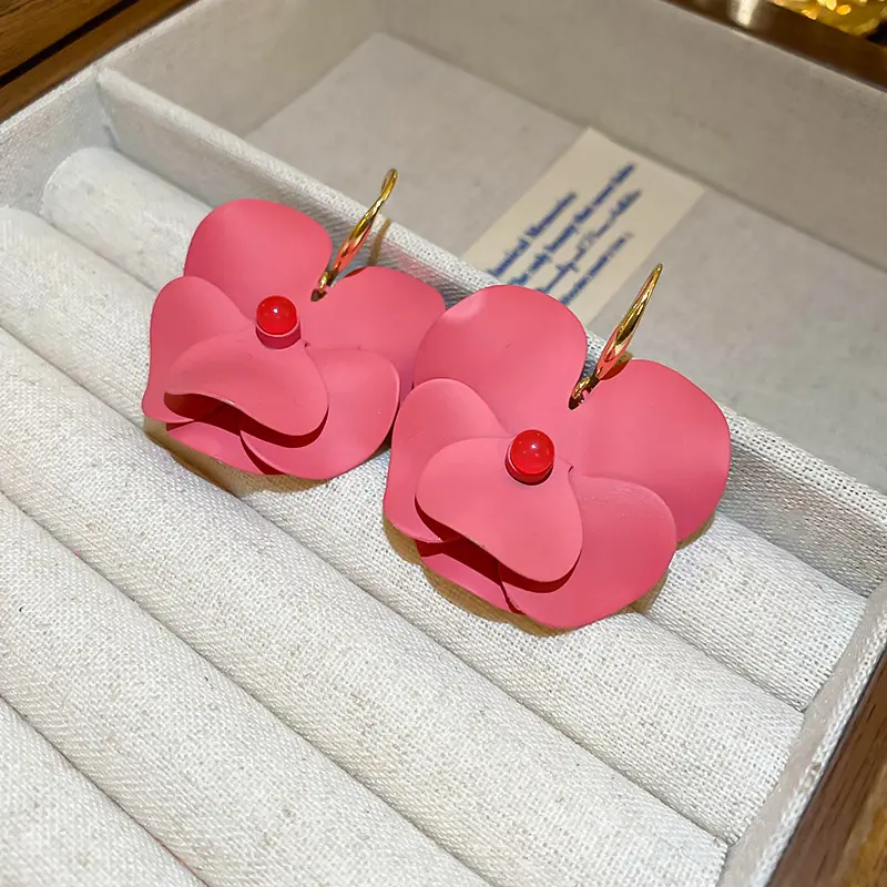 Blush Matte Poppy Gold Hoop Hook Earring — Earring pearls from Mowey Studio
