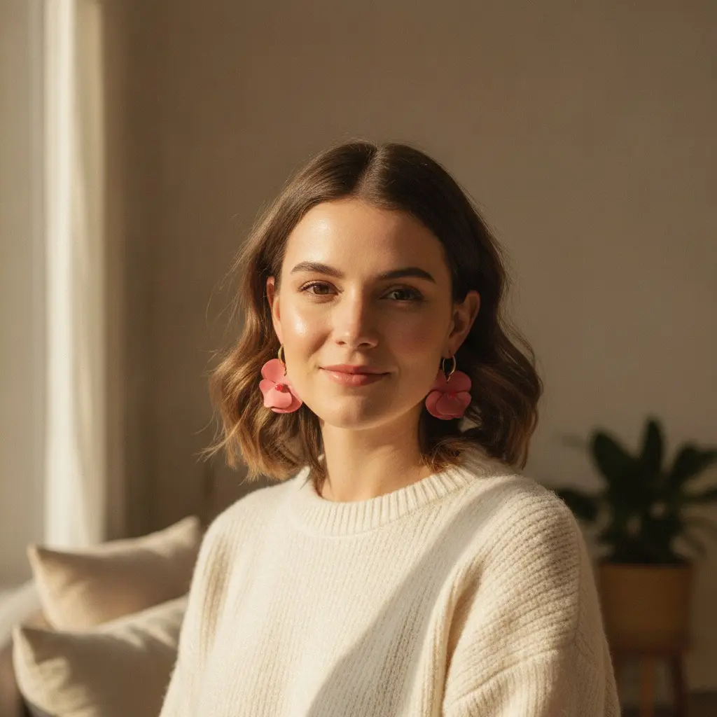Blush Matte Poppy Gold Hoop Hook Earring — view 2