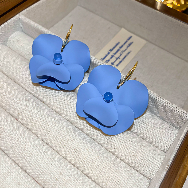 Sky Matte Poppy Gold Hoop Hook Earring — Earring florals from Mowey Studio