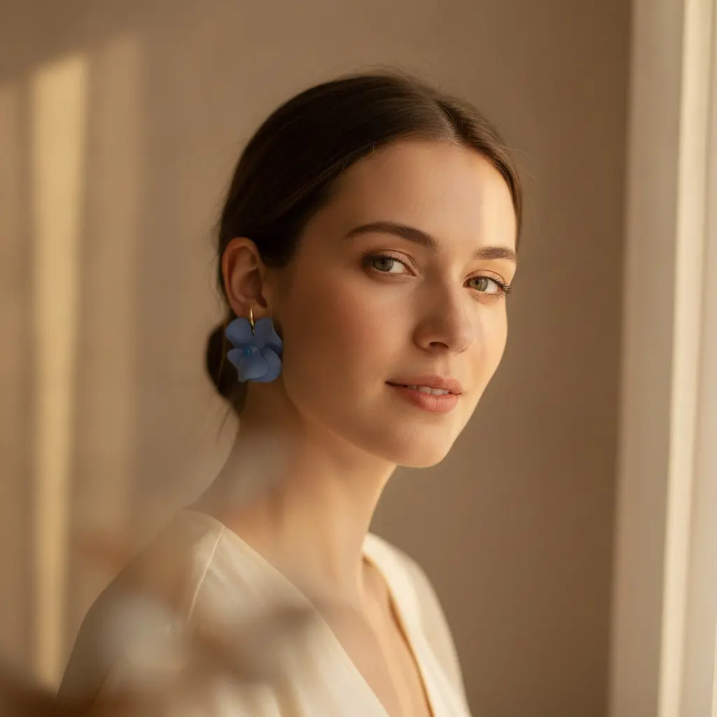 Sky Matte Poppy Gold Hoop Hook Earring — view 2
