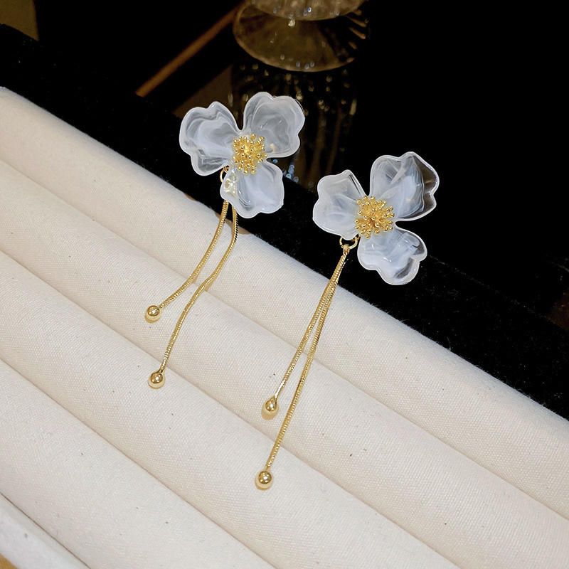 Frosted Crystal Bloom Gold Chain Drop Earring