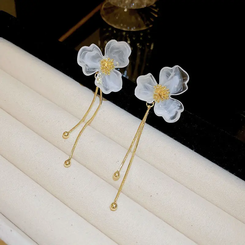 Frosted Crystal Bloom Gold Chain Drop Earring — Earring florals from Mowey Studio