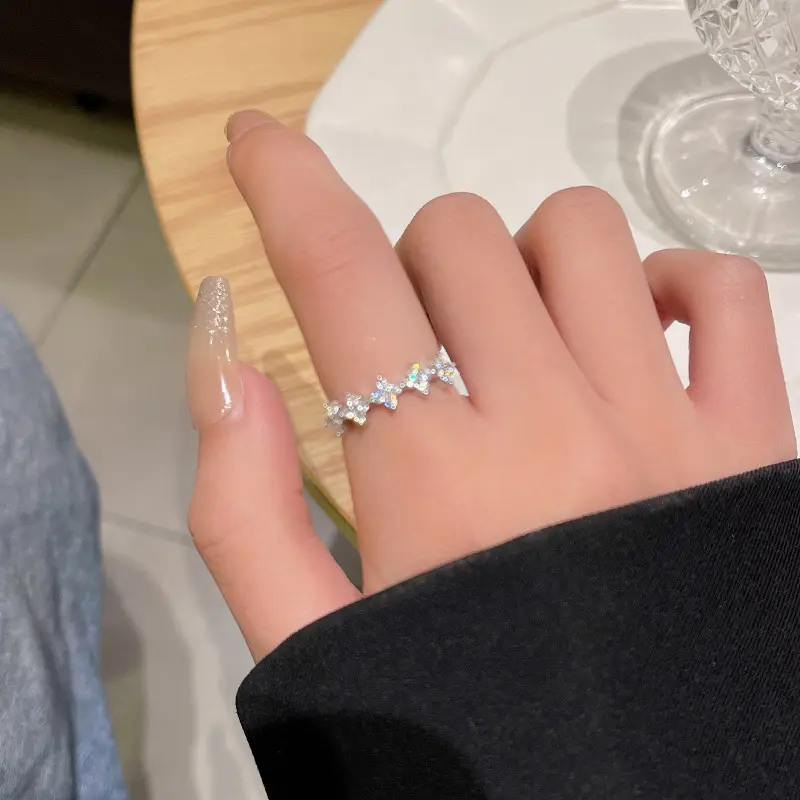 Silver Aurora Star Cluster Open Ring — front view