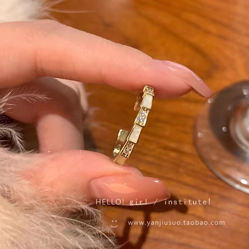 Gold Enamel Tile Crystal Band Ring