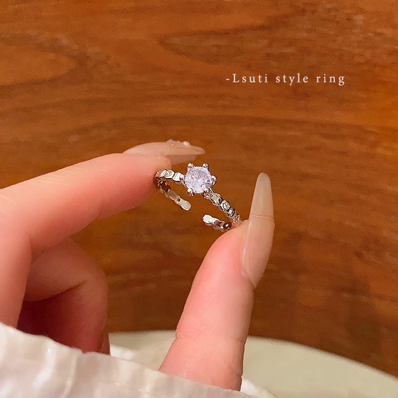 Silver Solitaire CZ Marquise Open Ring