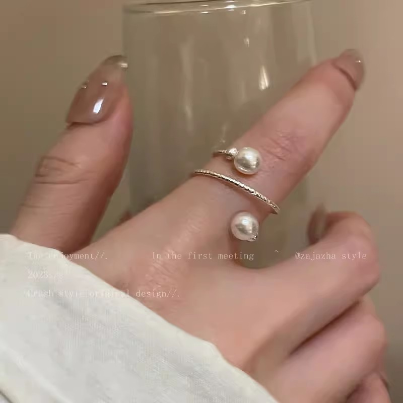 Gold Double Pearl Wrap Open Ring