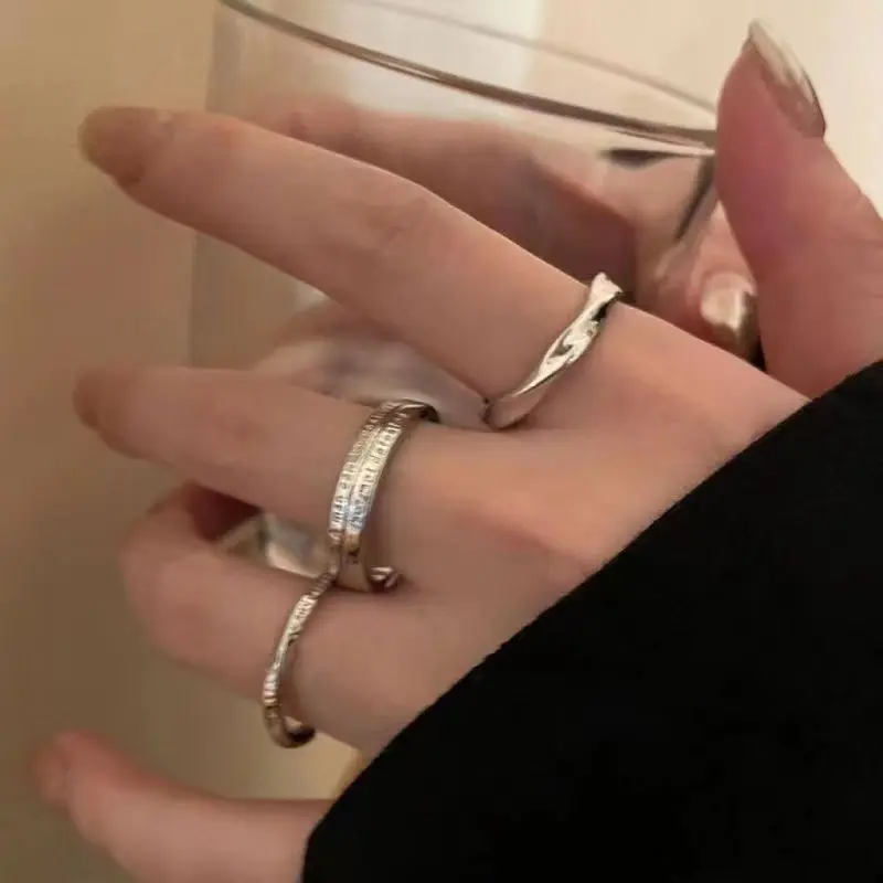 Silver Three Piece Stacked Ring Set — front view