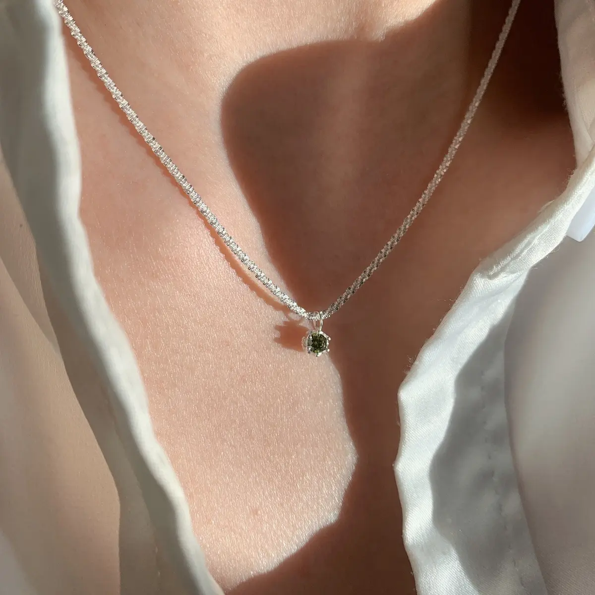 Tennis Chain Green CZ Drop Necklace — front view