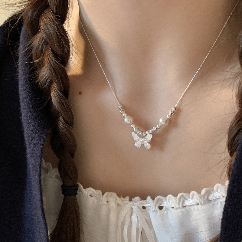 Sweet Heart Bow Pearl Necklace