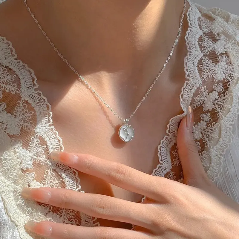 Rose Bud Medallion Necklace — front view