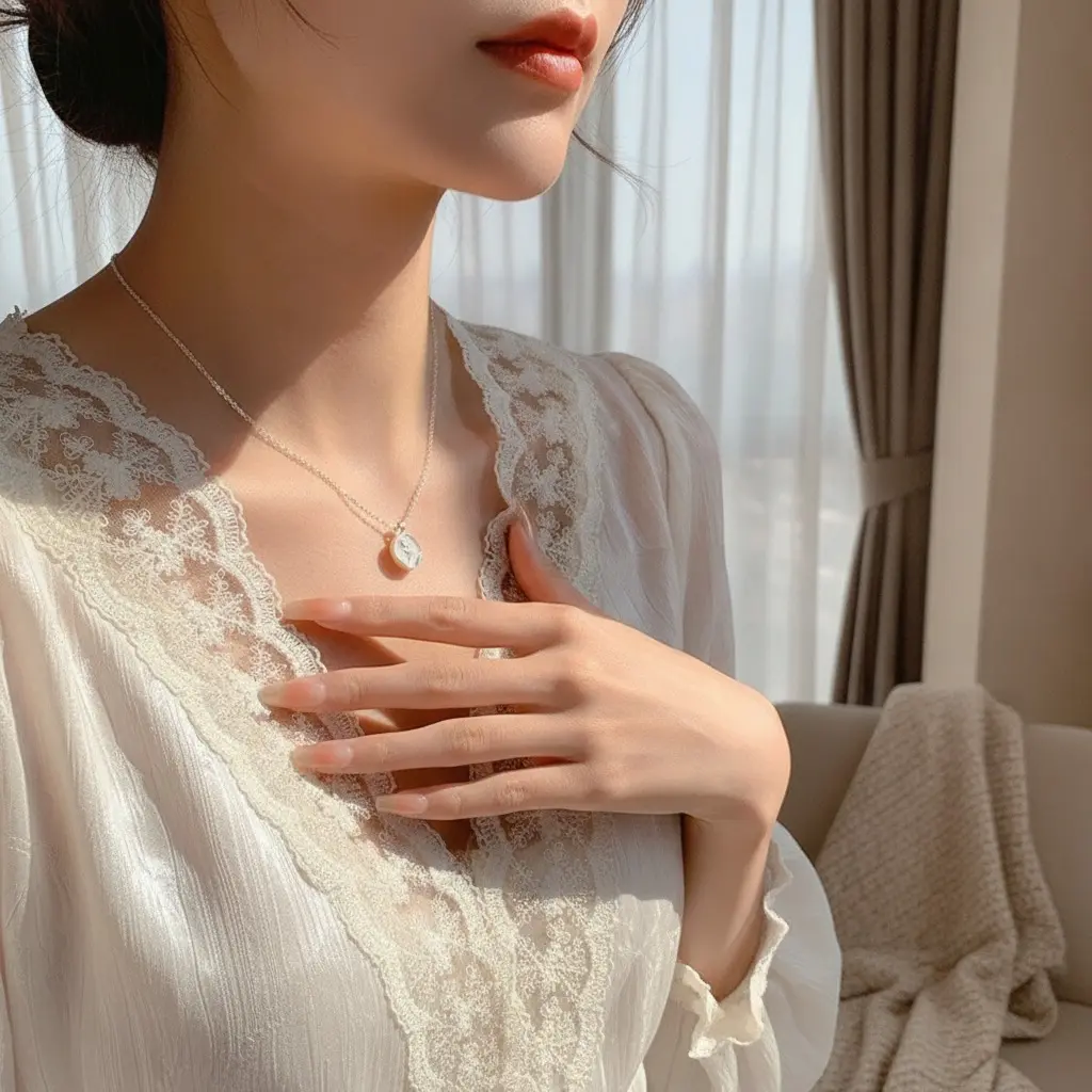 Rose Bud Medallion Necklace — view 2