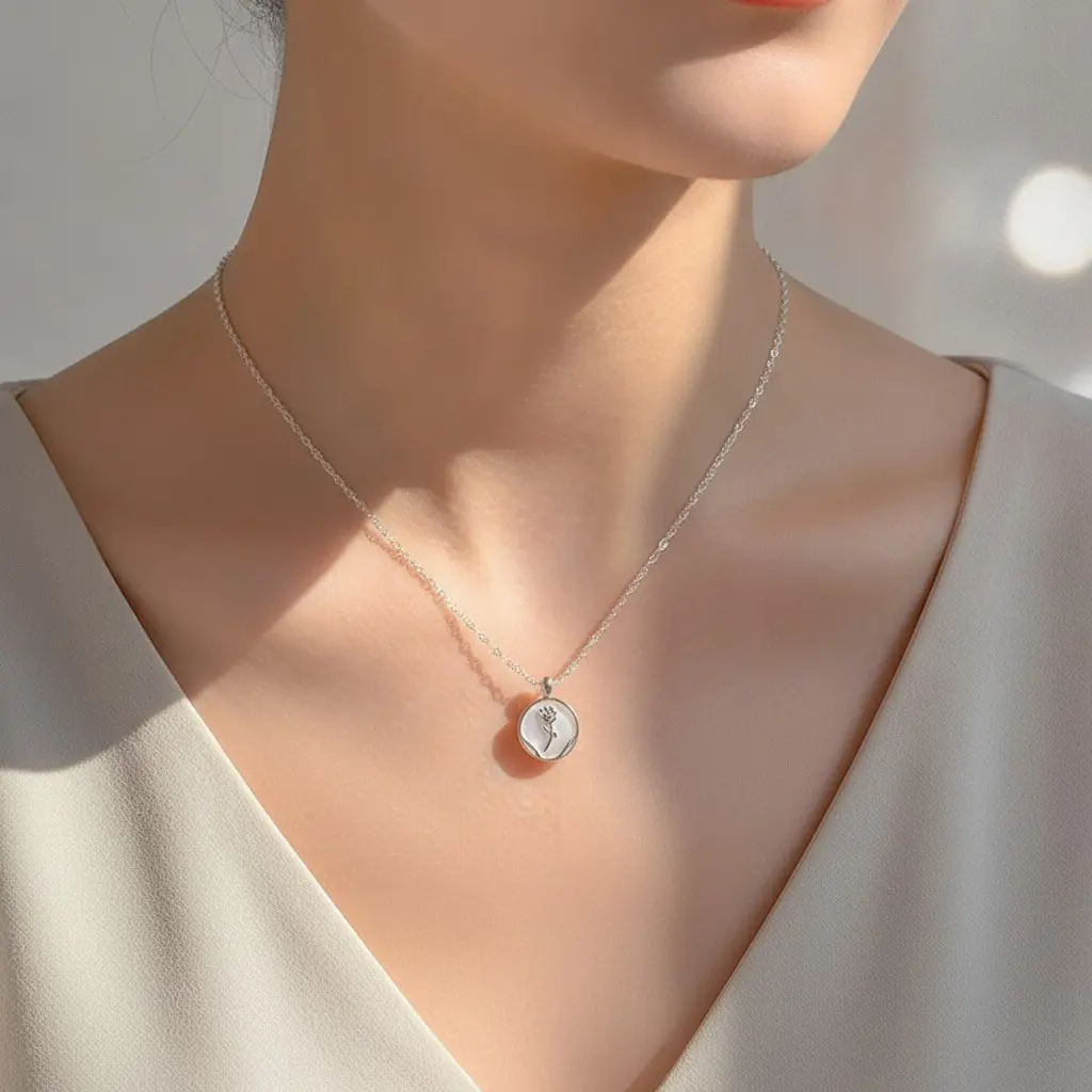 Rose Bud Medallion Necklace — view 3