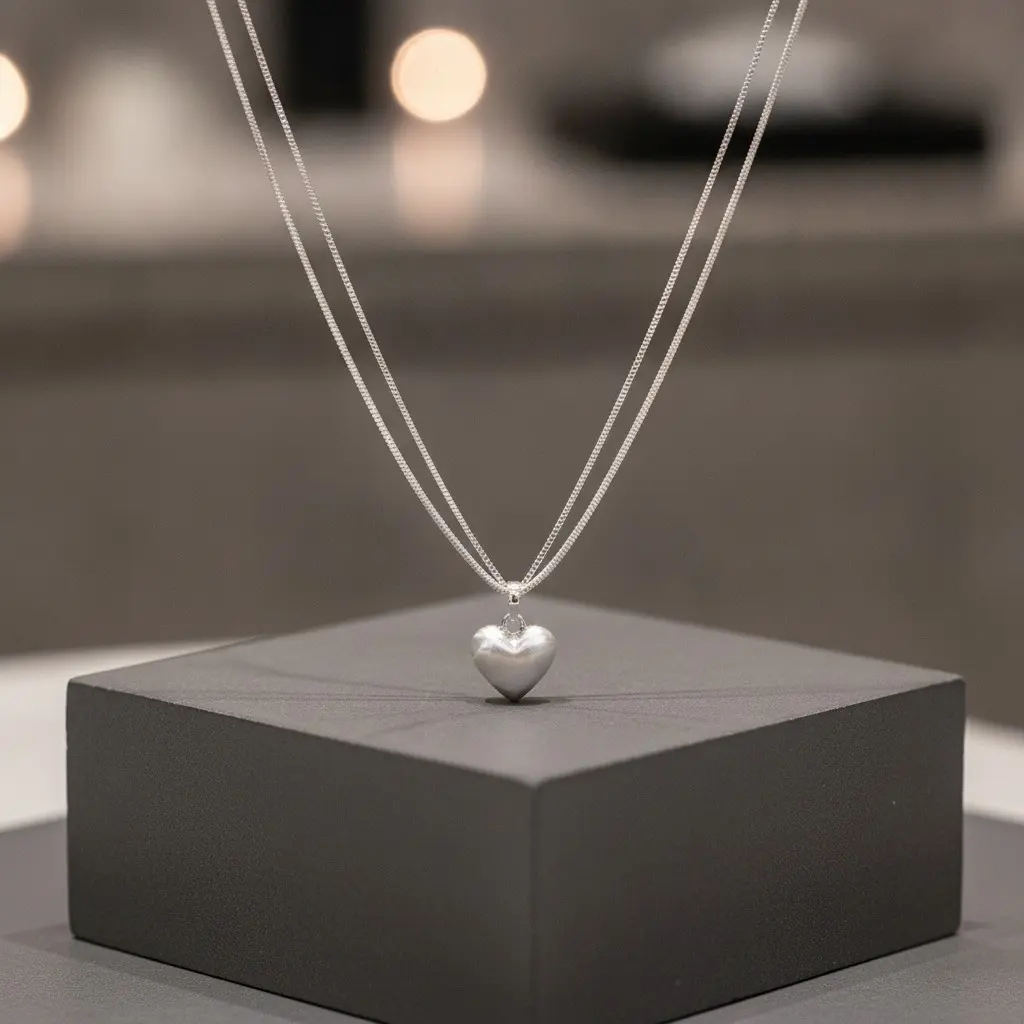Pink Heart Wire Bow Charm Necklace — view 2