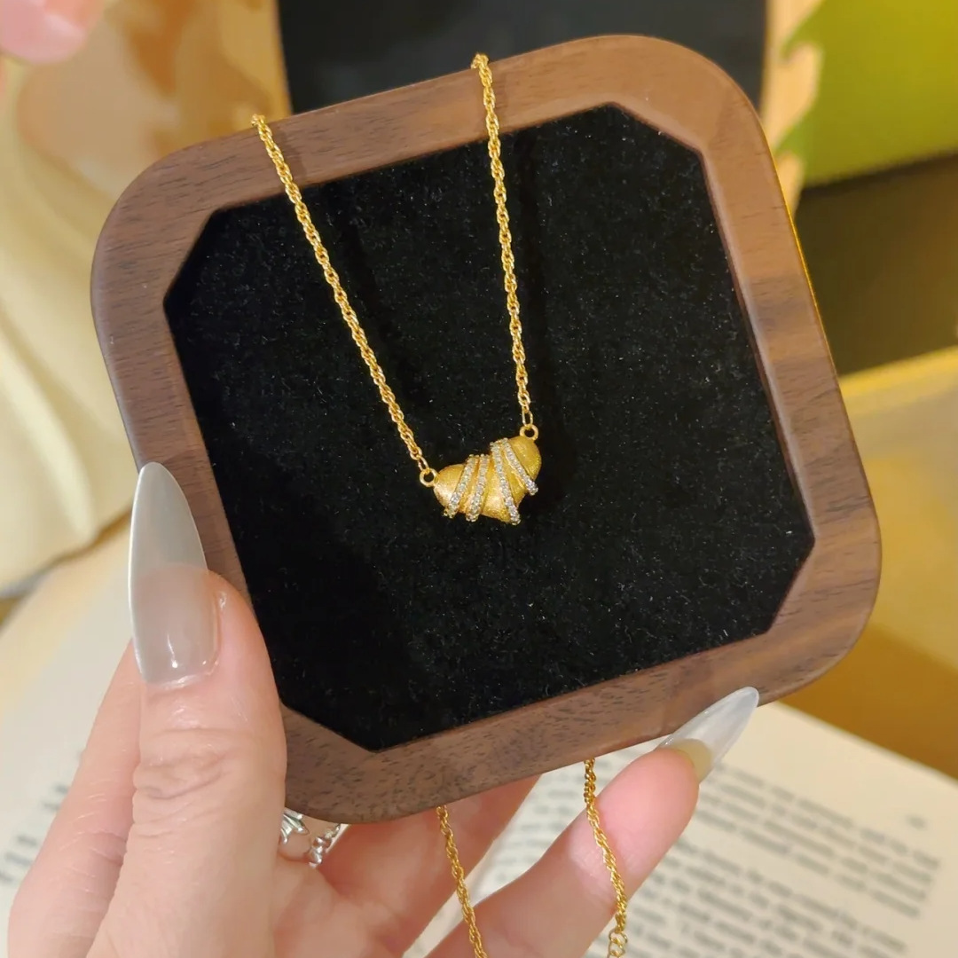 Gold Croissant CZ Stripe Necklace