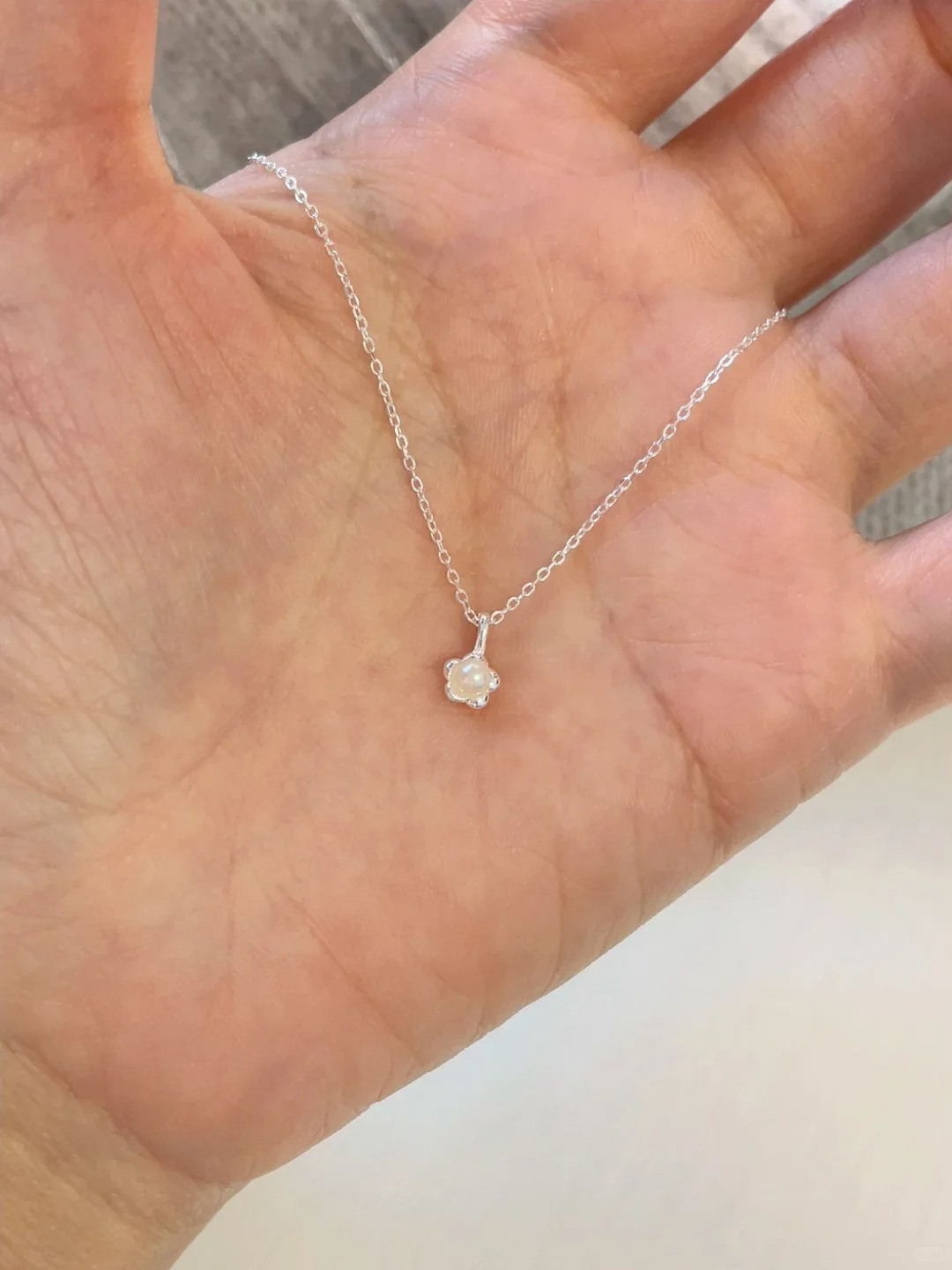 Tiny Pearl Flower Prong Necklace