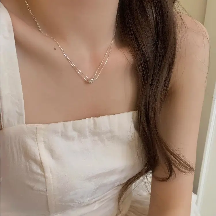 Twin Snake V-Knot Necklace — Necklace layereds from Mowey Studio