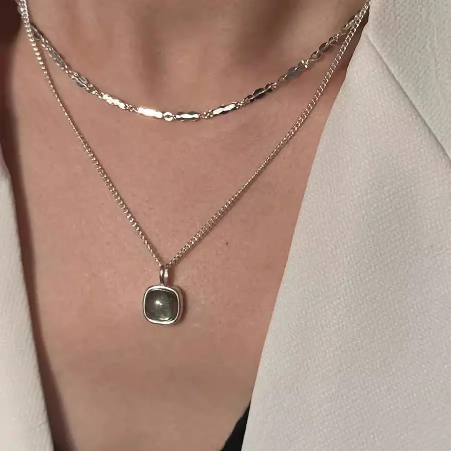 Sequin Chain Labradorite Stone Necklace — Necklace layereds from Mowey Studio