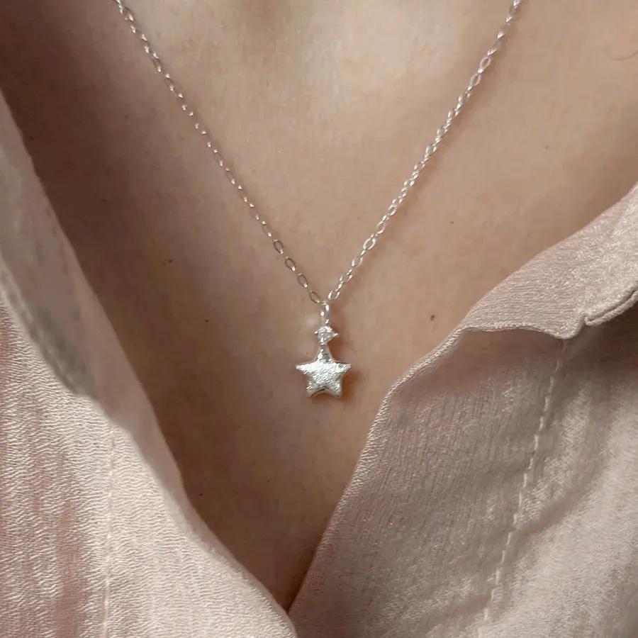 Brushed Star CZ Pendant Necklace — front view