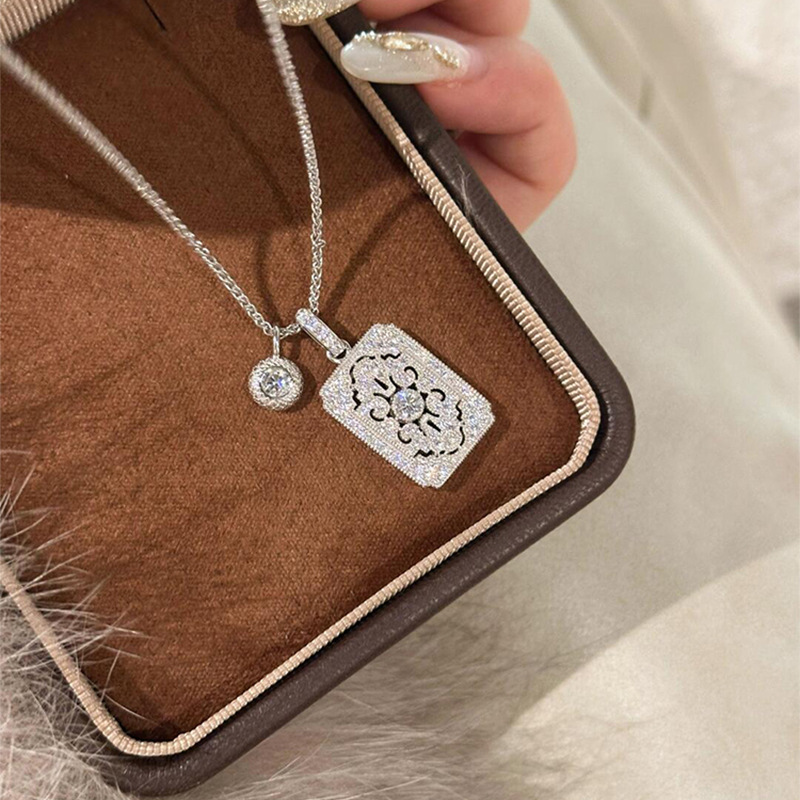 Pave Filigree Tile CZ Charm Necklace