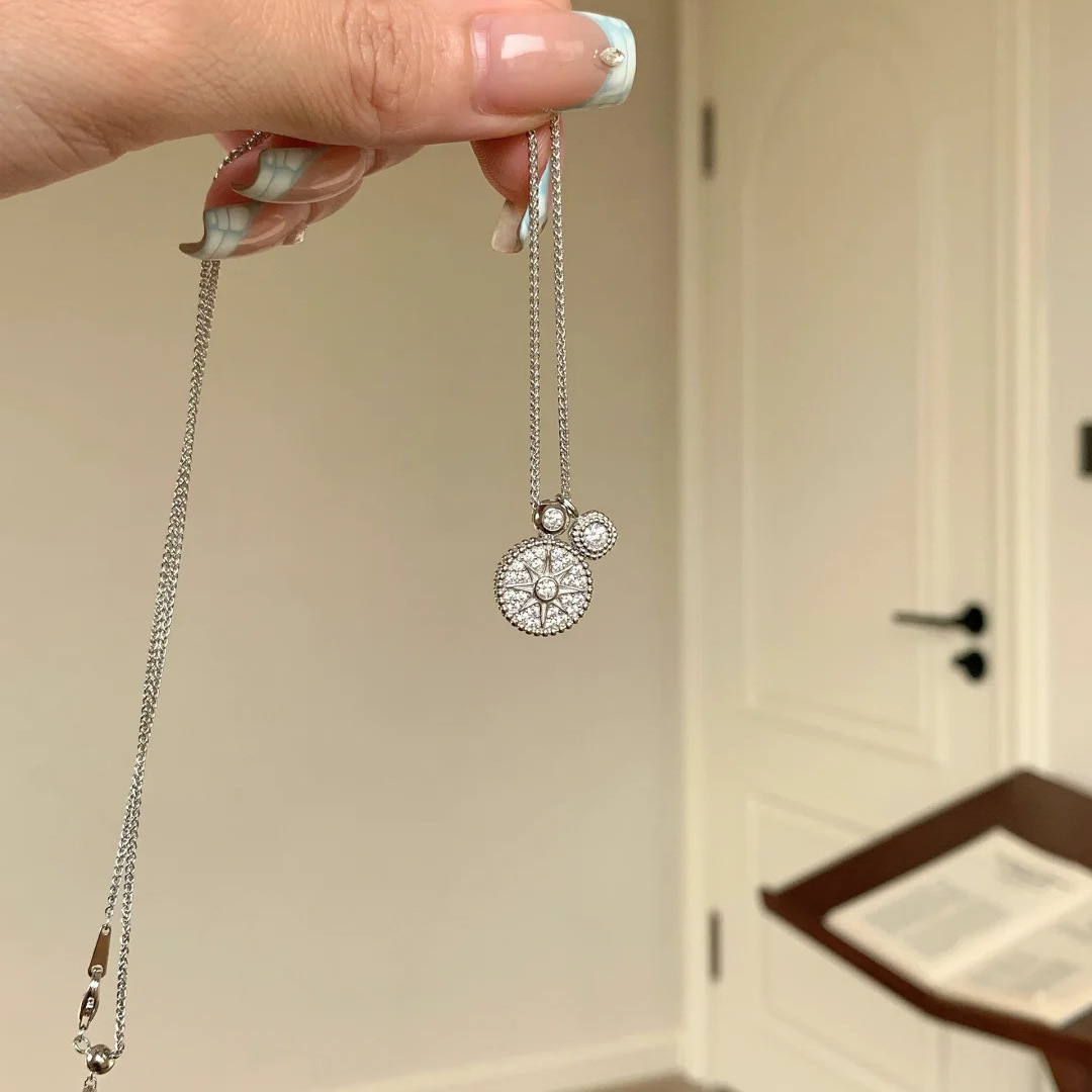 Compass Rose CZ Disc Necklace