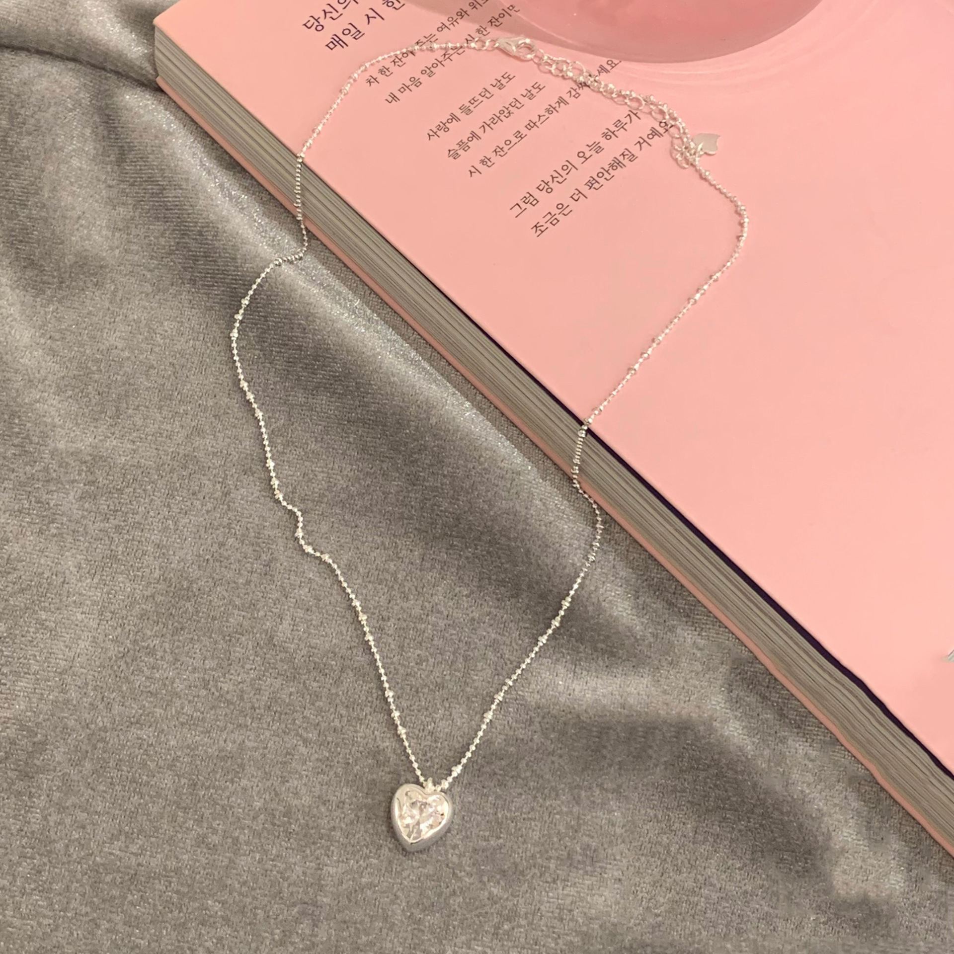 Crystal Heart Ball Chain Necklace