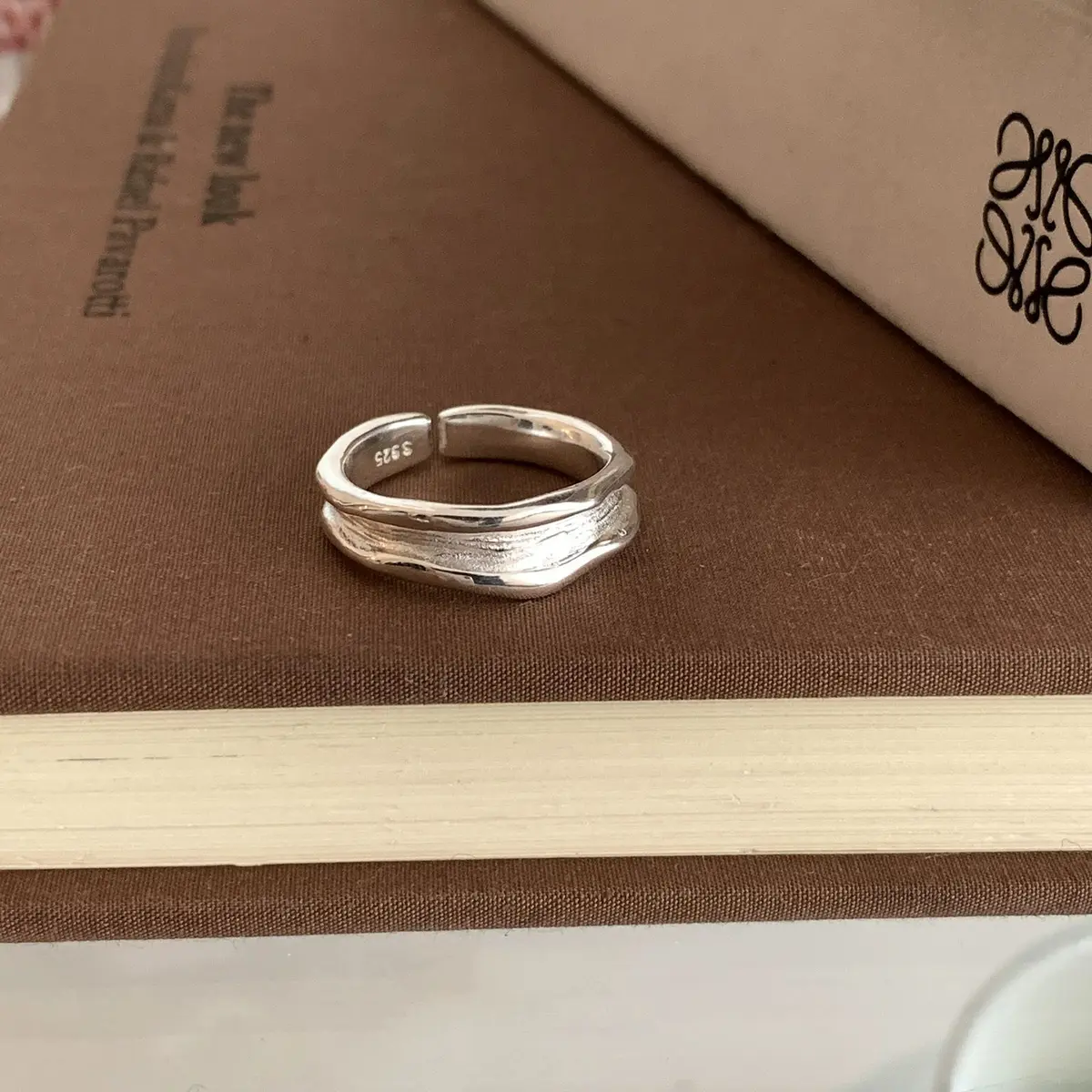 Double Layer Wave Band Open Ring — front view