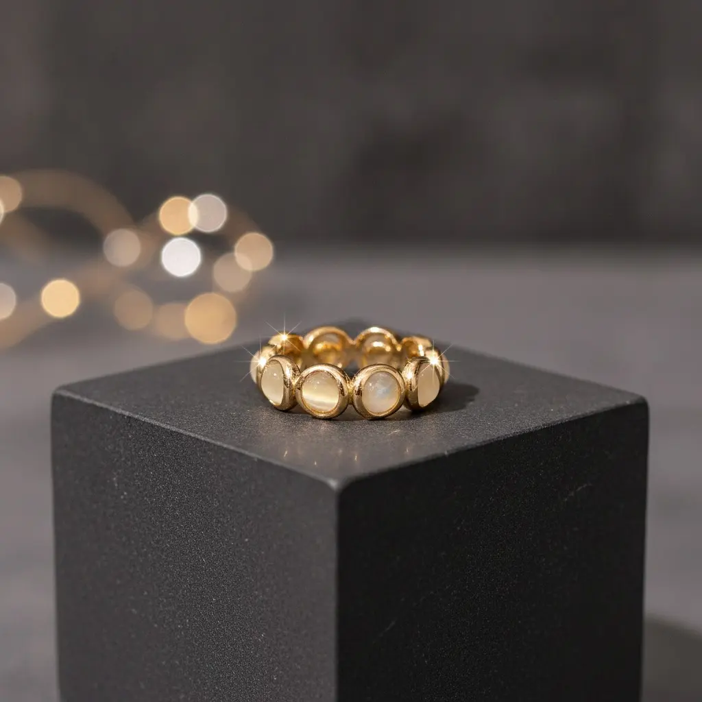 Gold Round Cat Eye Bubble Band Ring — view 3