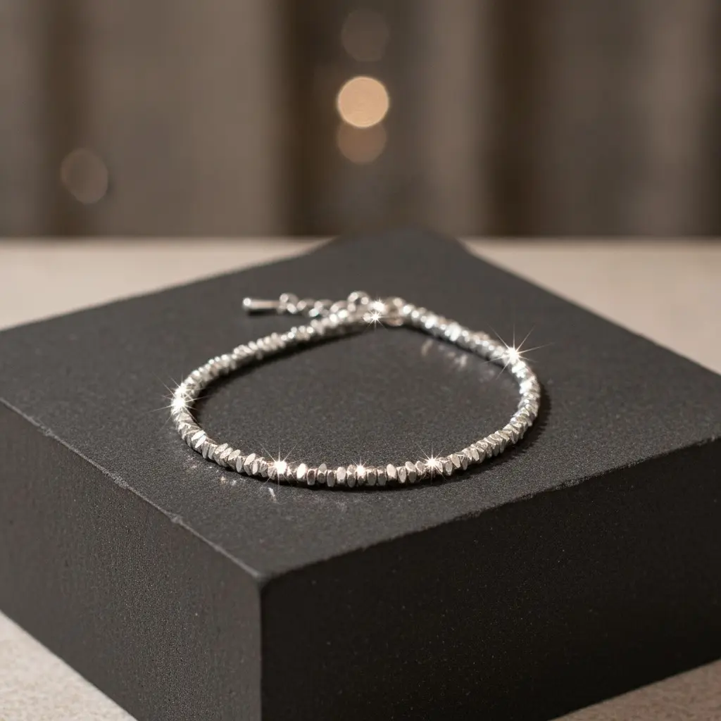 Silver Crushed Silver Disc Bead Chain Bracelet — view 2