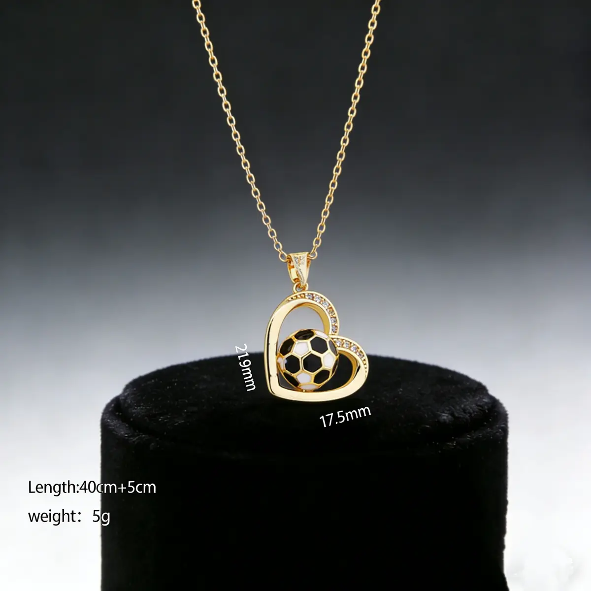 Gold Alloy Heart & Football FIFA World Cup 2026 Pendant Necklace — front view