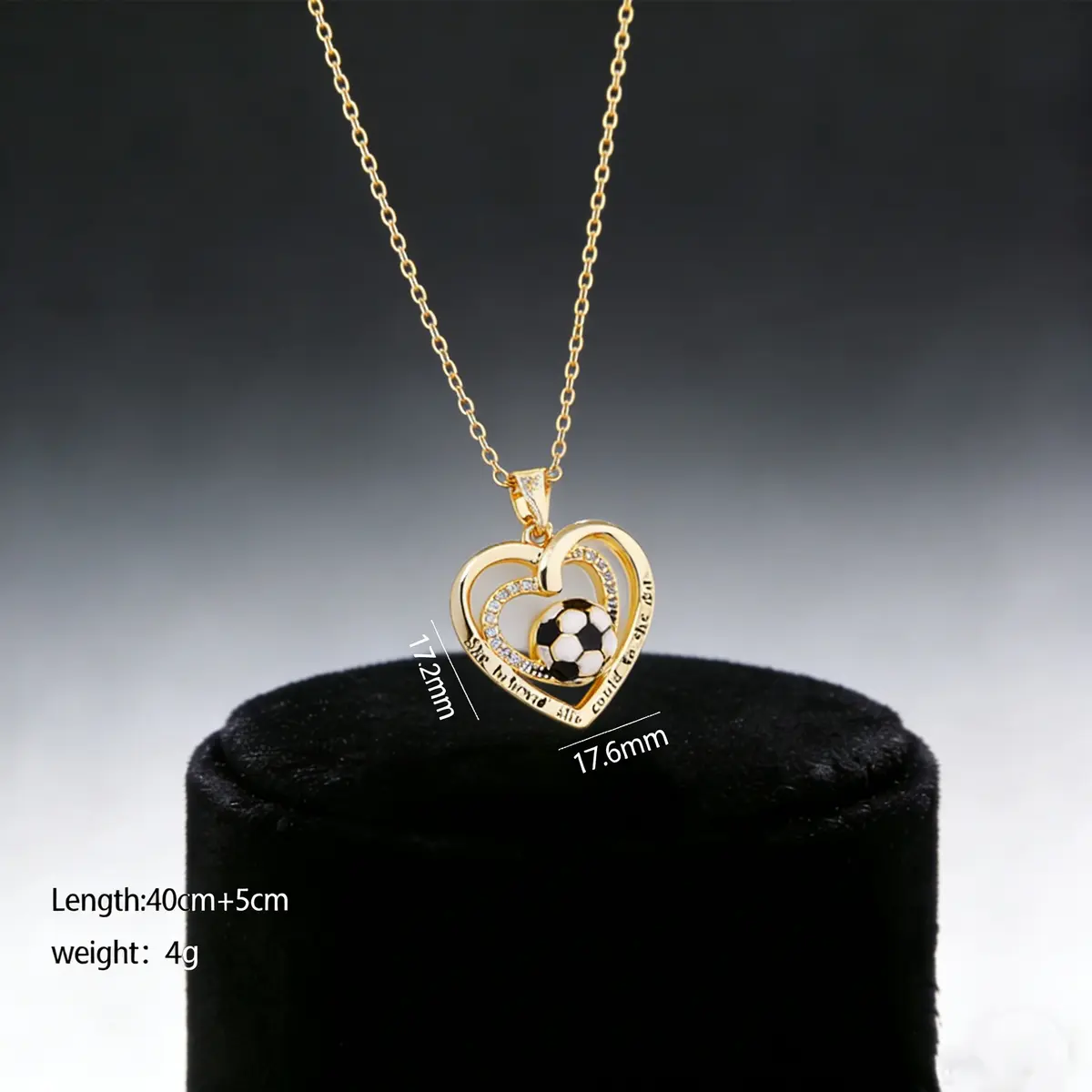 Silver Alloy Heart & Football FIFA World Cup 2026 Pendant Necklace — front view