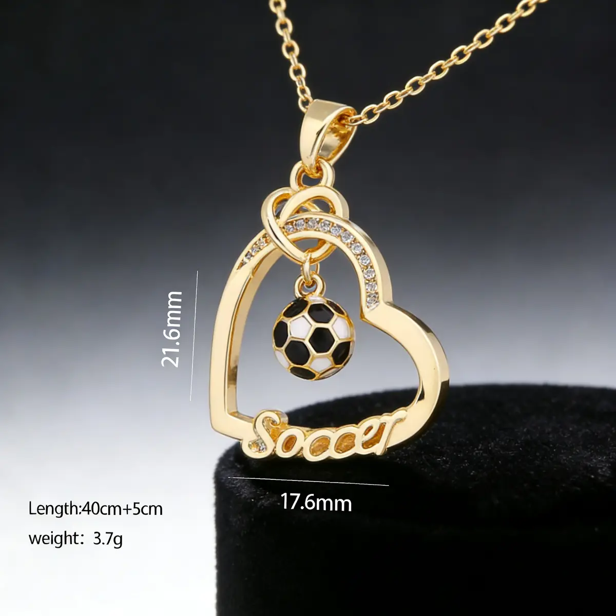Rose Gold Alloy Heart & Football FIFA World Cup 2026 Pendant Necklace — front view