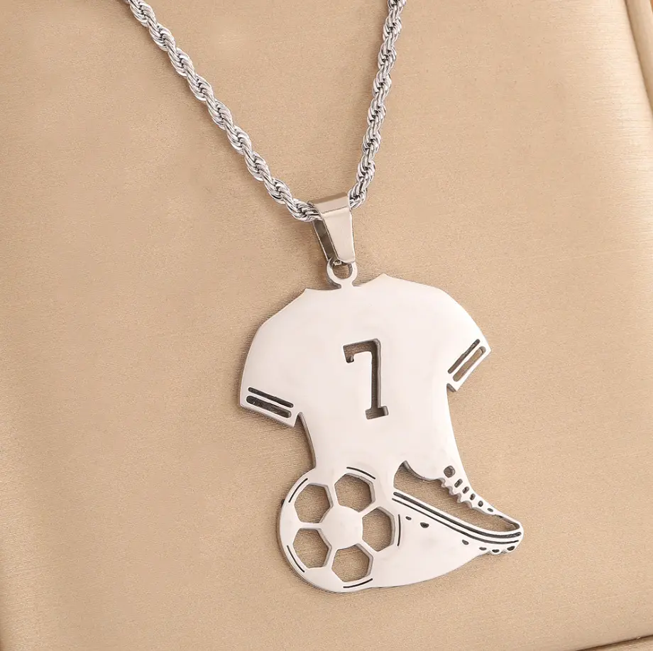 Silver No.7 Portugal Ronaldo FIFA World Cup 2026 Jersey Pendant Necklace — front view