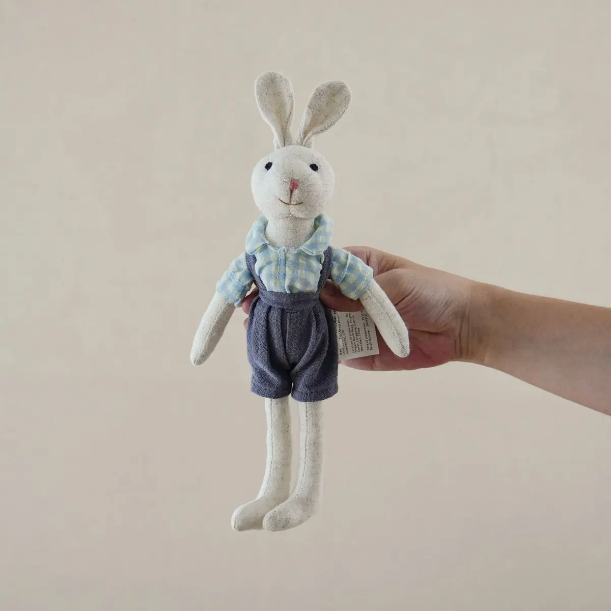 Blue Overalls Rabbit Plush 22cm — front view