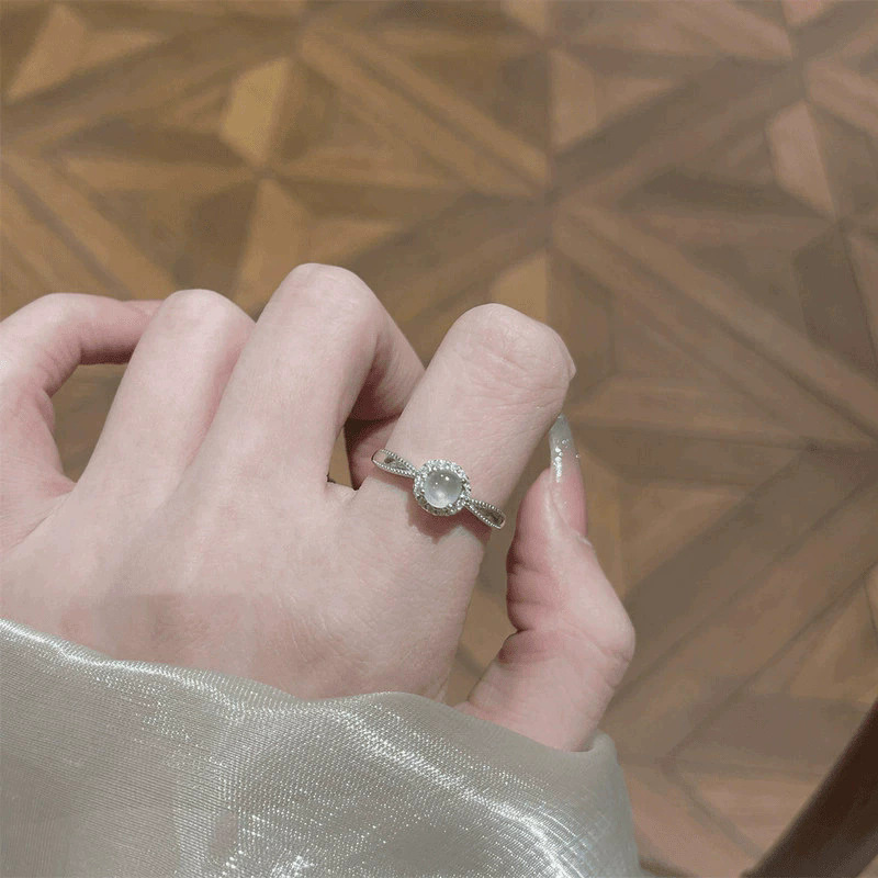 Silver Moonstone Halo Crossband Ring