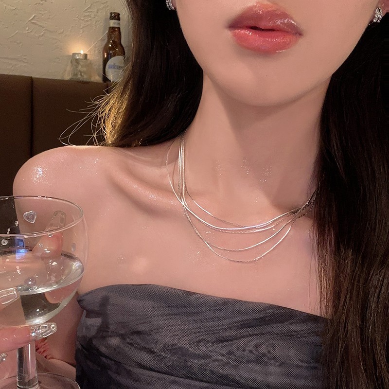 Silver Multi-Layer Snake Chain Necklace