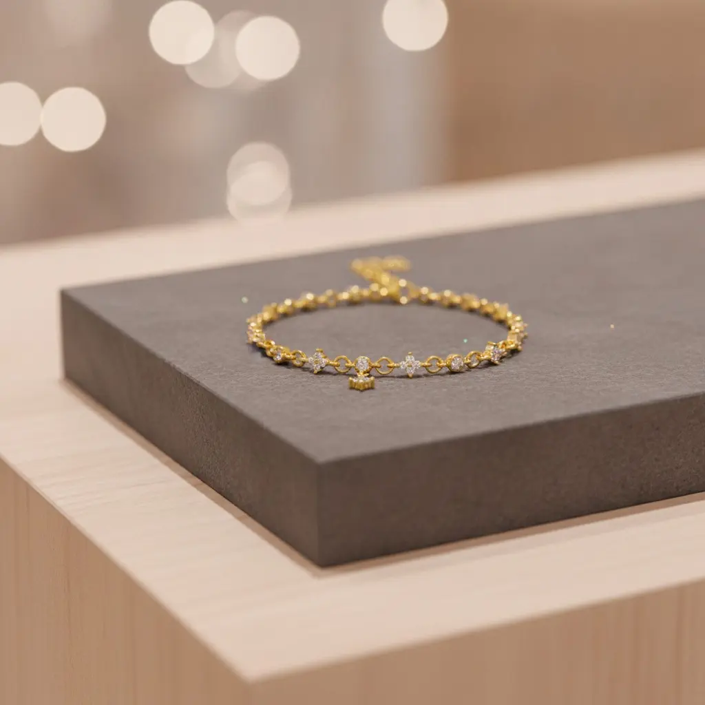 Gold Zircon Star Cluster Charm Chain Bracelet — view 2