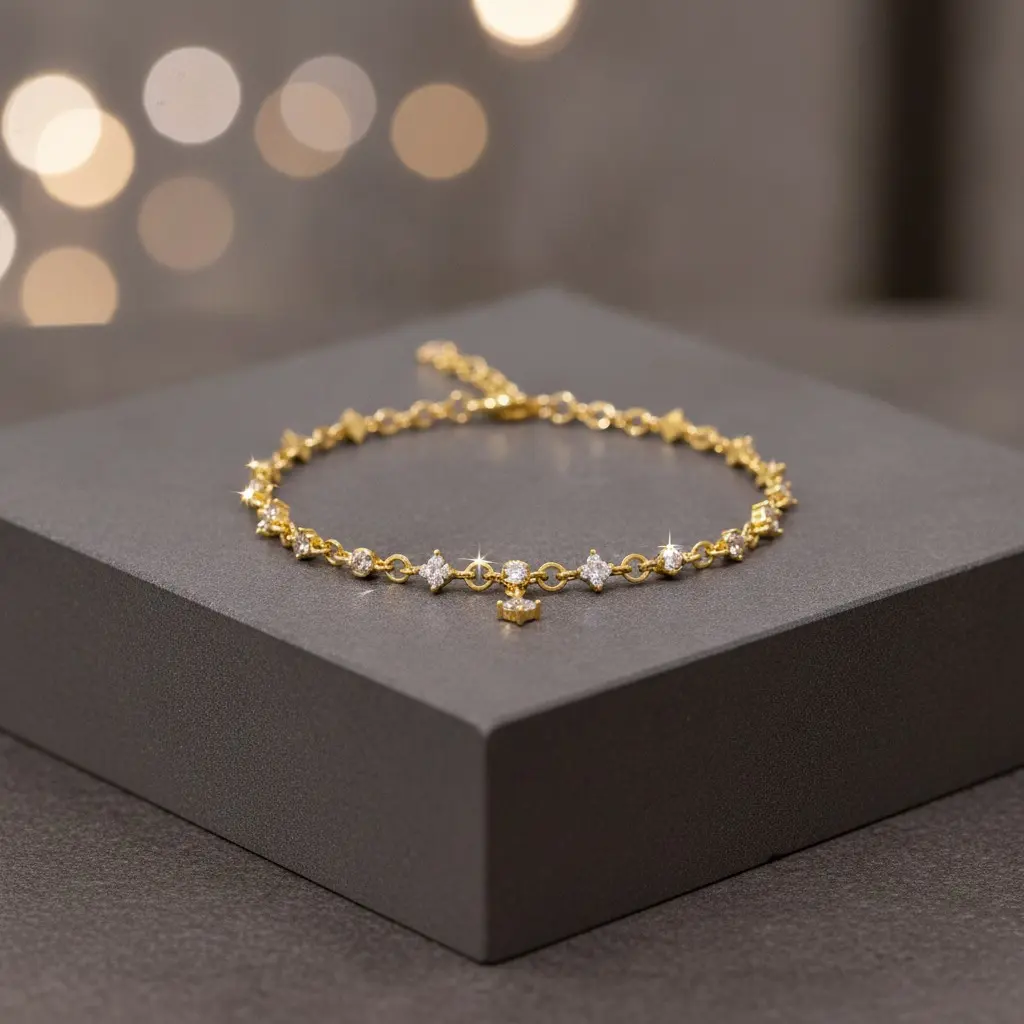 Gold Zircon Star Cluster Charm Chain Bracelet — view 3