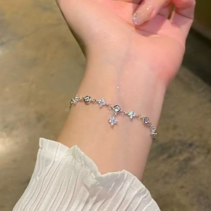 Silver Zircon Star Drop Chain Bracelet