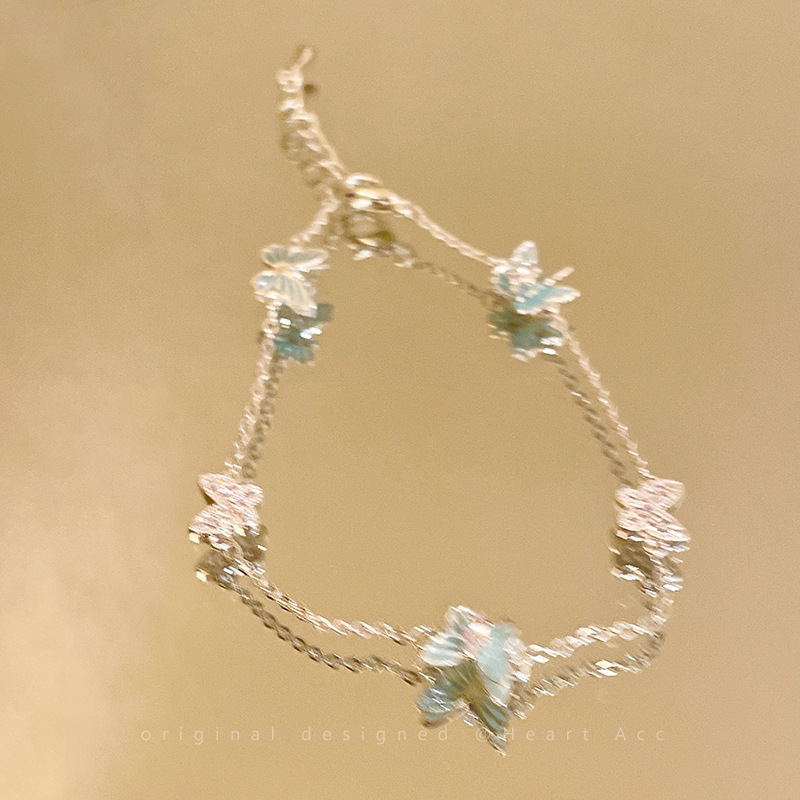 Mint Blue Butterfly Layered Chain Bracelet