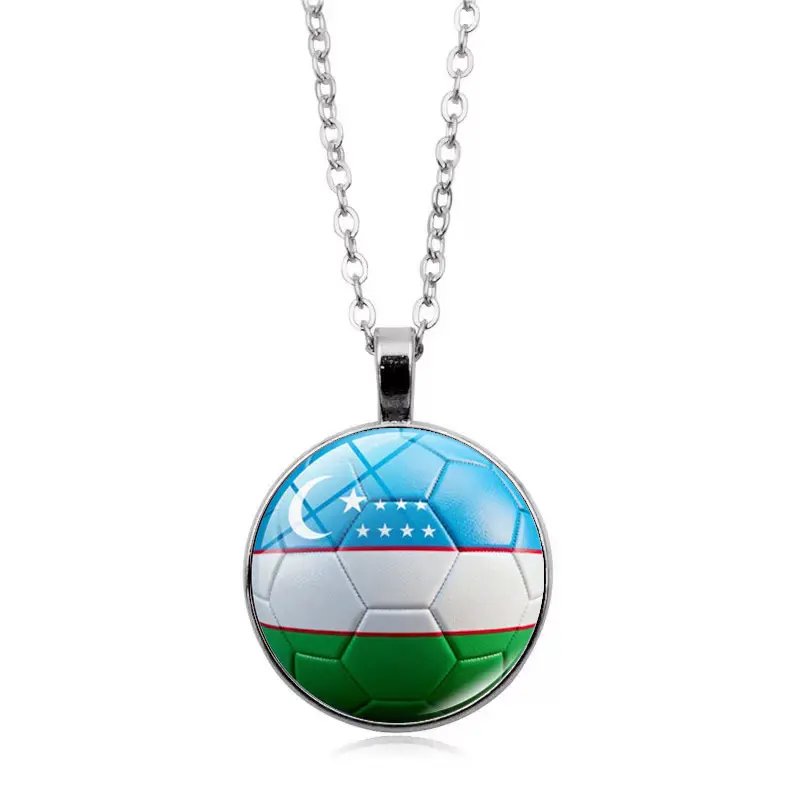 Uzbekistan Flag Football FIFA World Cup 2026 Pendant Necklace — front view