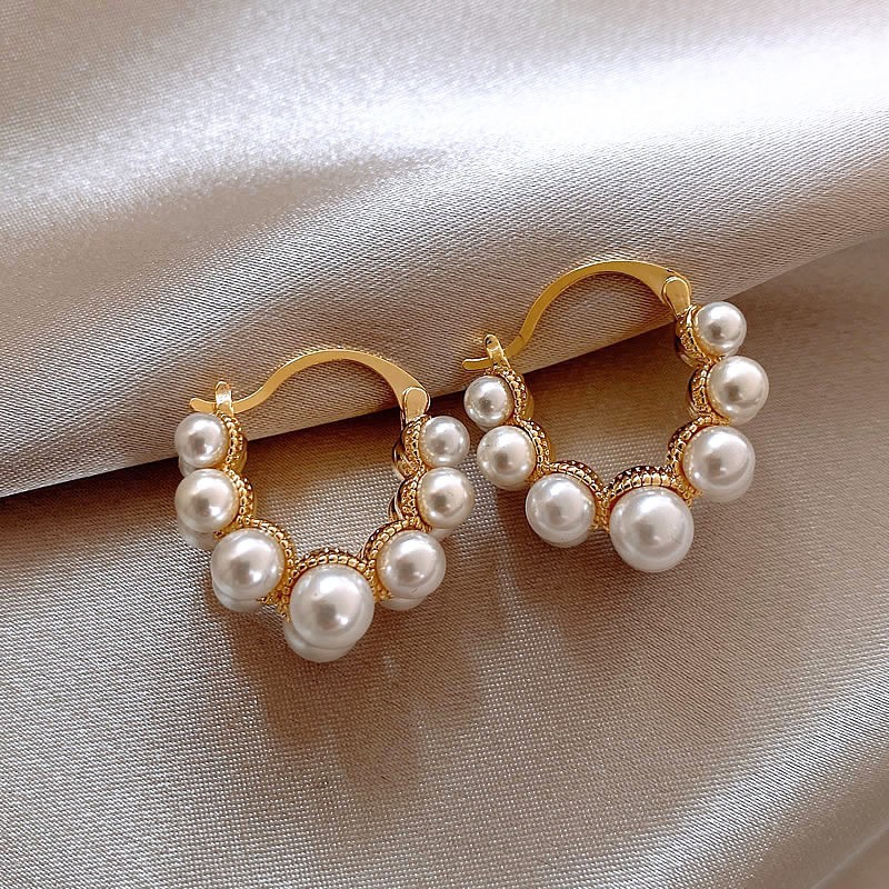 Gold Braided Hoop Pearl Clip-on Earring